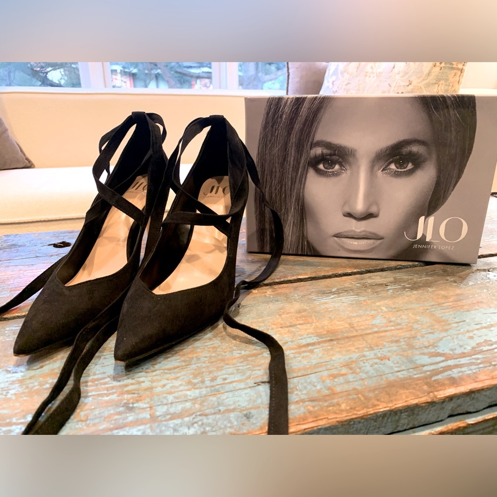 Jennifer Lopez Black Peny Lace up Strappy Pumps Sz 8.5